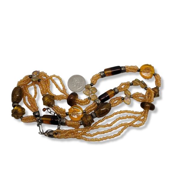 Vintage Blown Glass Beads, Brown, Amber, Gold, Multi-shapes strand 36" - Picture 8 of 9